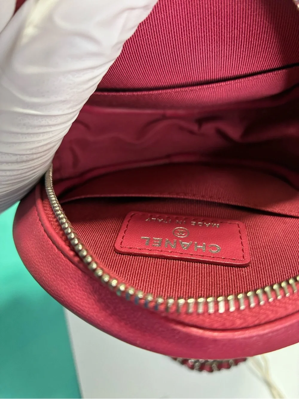 CHANEL Pink Quilted Round Crossbody Bag with Chain Strap